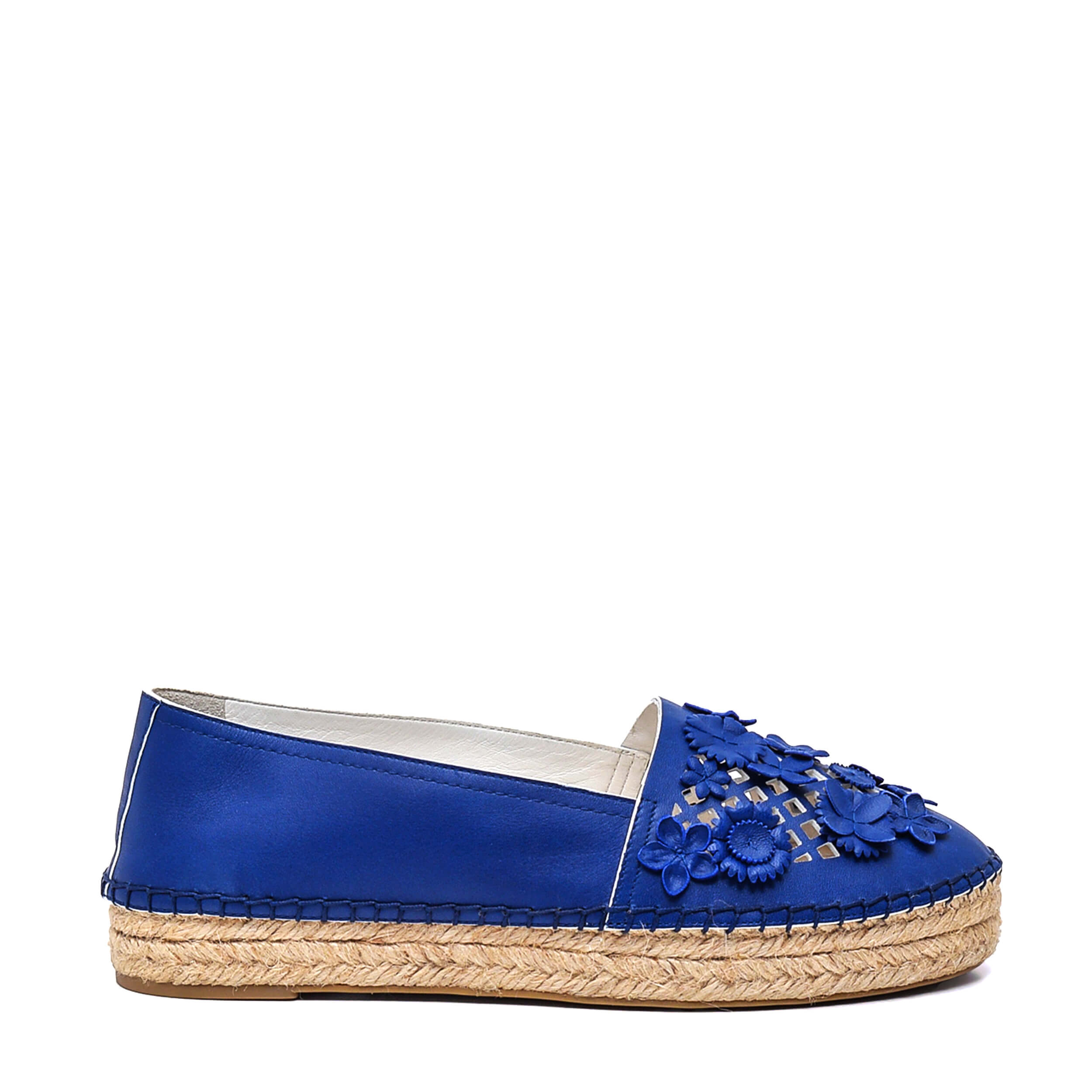 Christian Dior - Navy Blue Leather Floral Espadrilles /37